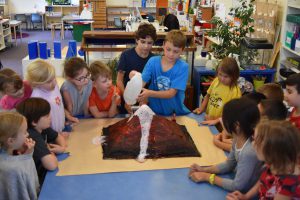 Demonstration volcano experiment in Montessori class.